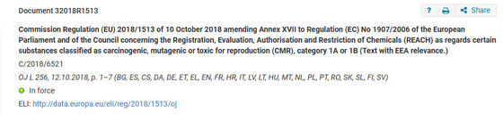 Eintrag 72 der Verordnung (EU) 2018/1513 der Kommission zur Änderung des Anhangs XVII der REACH-Verordnung (EG) Nr. 1907/2006